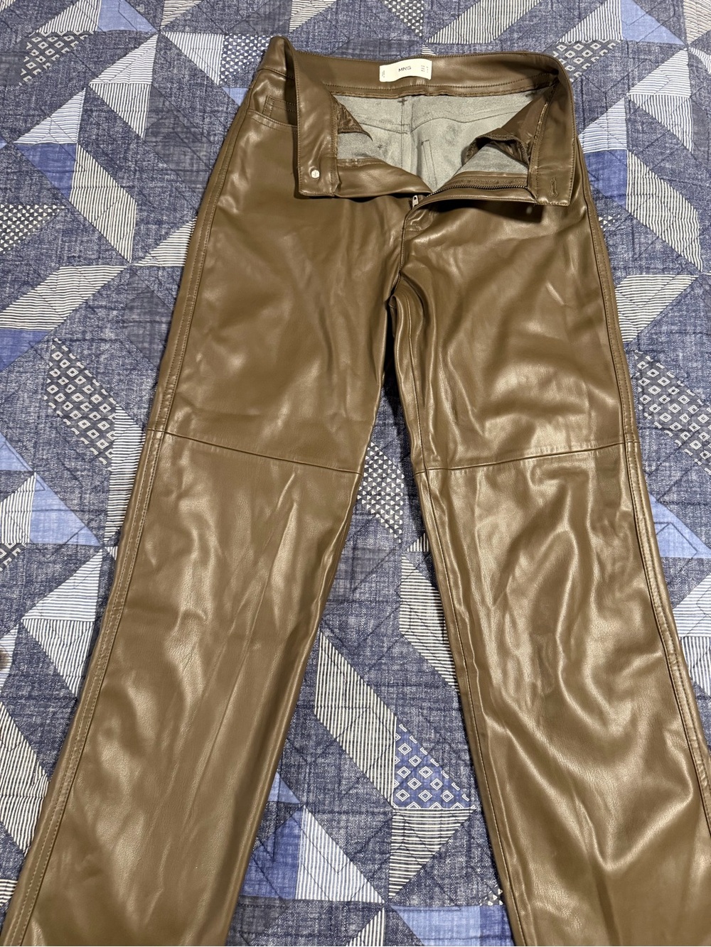 Mango Brown Faux Leather Straight-Leg Pants